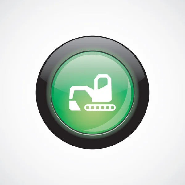 Escavatore icona segno di vetro verde pulsante lucido — Vettoriale Stock
