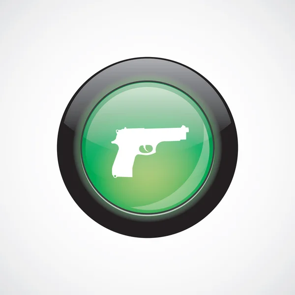 Pistola signo de vidrio icono verde botón brillante — Vector de stock