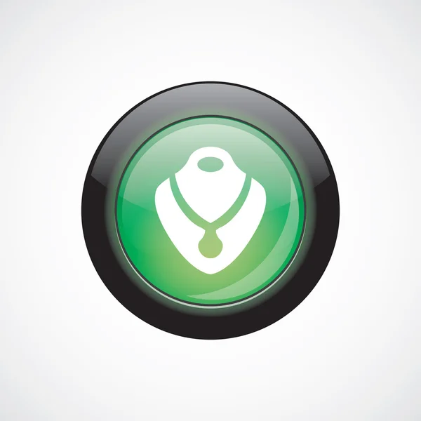 ネックレス ガラス サイン アイコン緑色の光沢のあるボタン — ストックベクタ