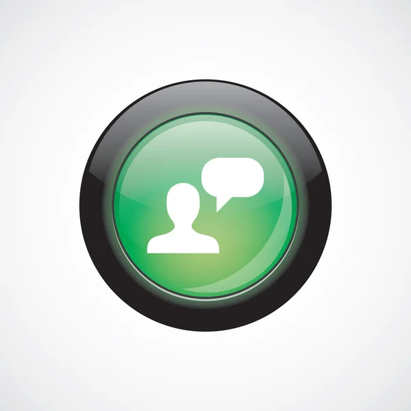 Зеленая сияющая кнопка знака разговорного стекла — стоковый вектор