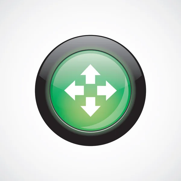 Déplacer icône signe en verre bouton brillant vert — Image vectorielle