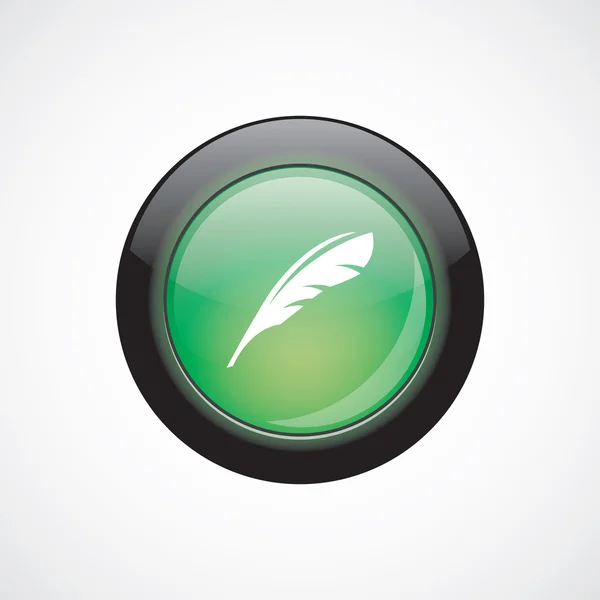 羽サイン アイコン緑色の光沢のあるボタン — ストックベクタ