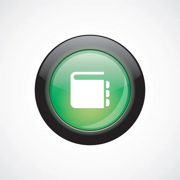 Bloc de notas icono signo de vidrio verde botón brillante — Vector de stock