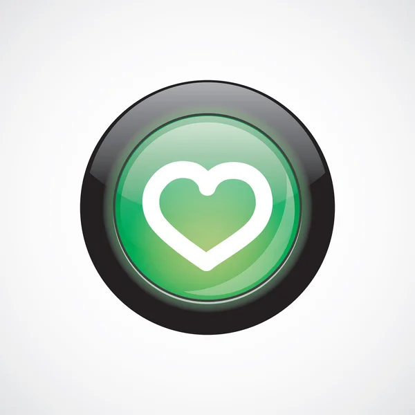 Cuore segno icona di vetro verde pulsante lucido — Vettoriale Stock