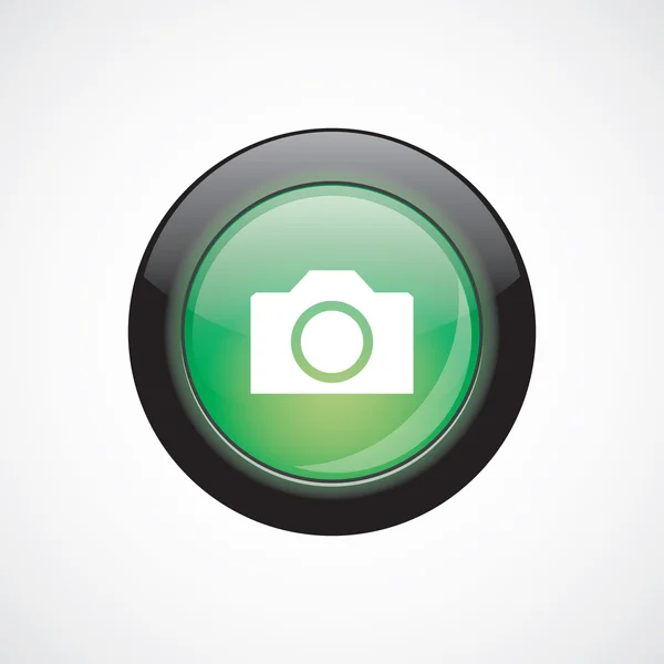Camera sign icon green shiny button — Stock Vector