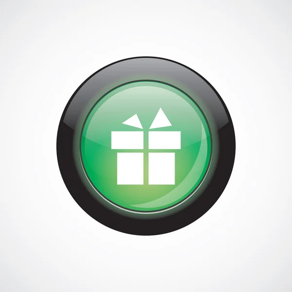 Ícone de sinal de vidro de presente botão brilhante verde — Vetor de Stock