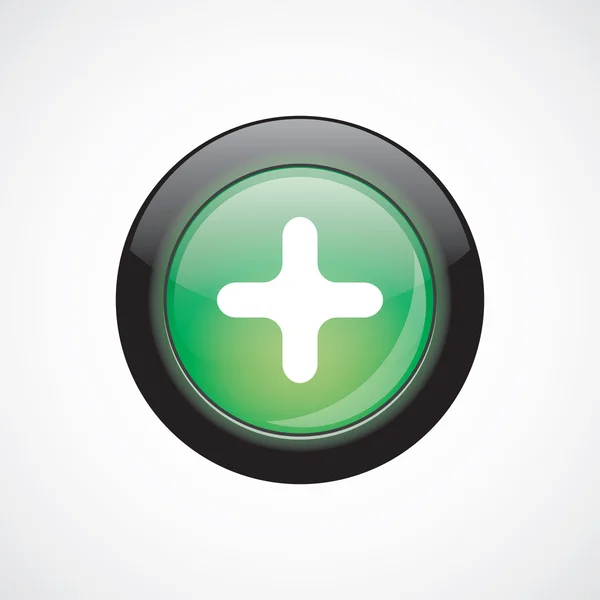 Plus semn pictograma verde strălucitor buton — Vector de stoc