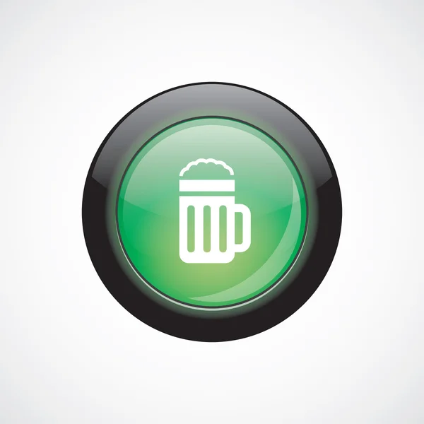 Vaso de cerveza icono signo de vidrio verde botón brillante — Vector de stock