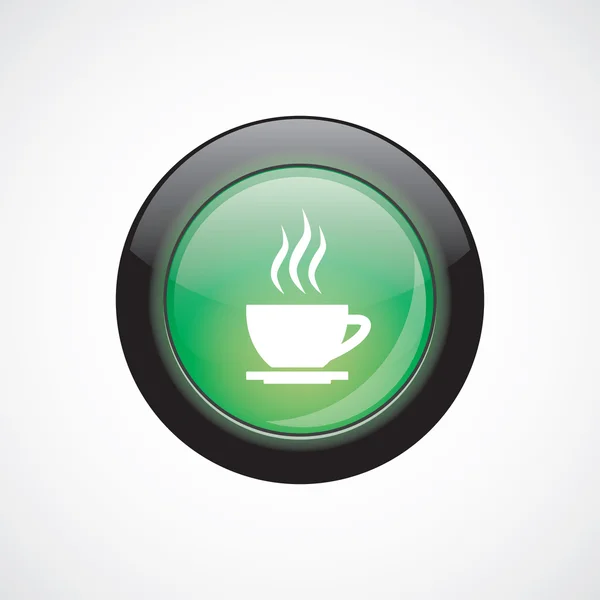 Tampa do ícone de sinal de vidro de chá botão brilhante verde — Vetor de Stock