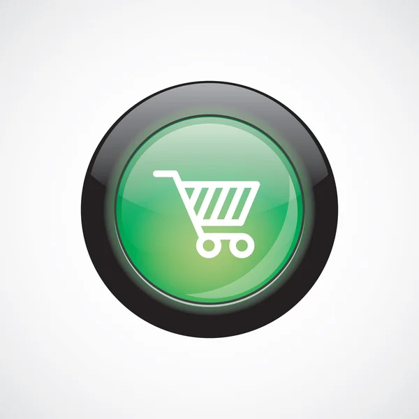 Carro de la compra signo icono verde botón brillante — Vector de stock