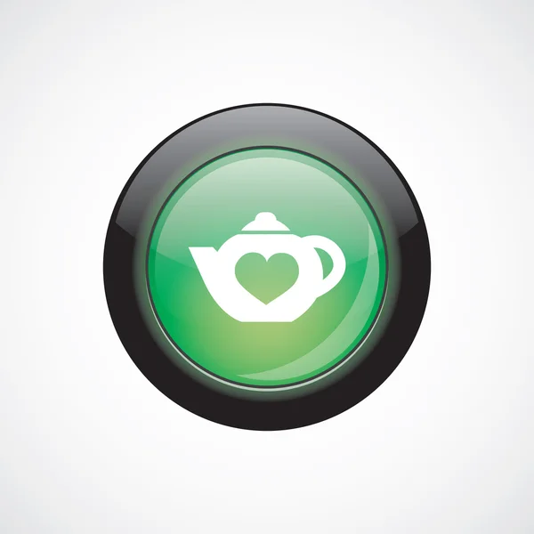 Tetera signo de vidrio icono verde botón brillante — Vector de stock