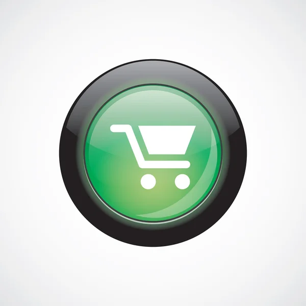 Carro de la compra signo icono verde botón brillante — Vector de stock
