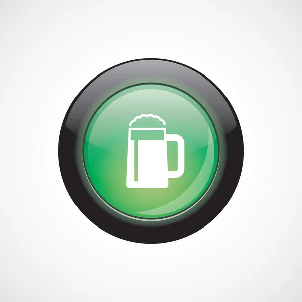 Vaso de cerveza icono signo de vidrio verde botón brillante — Vector de stock