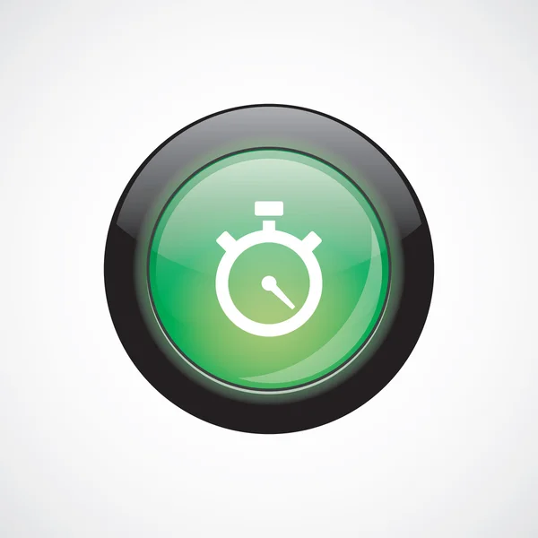 Temporizador signo de vidrio icono verde botón brillante — Vector de stock