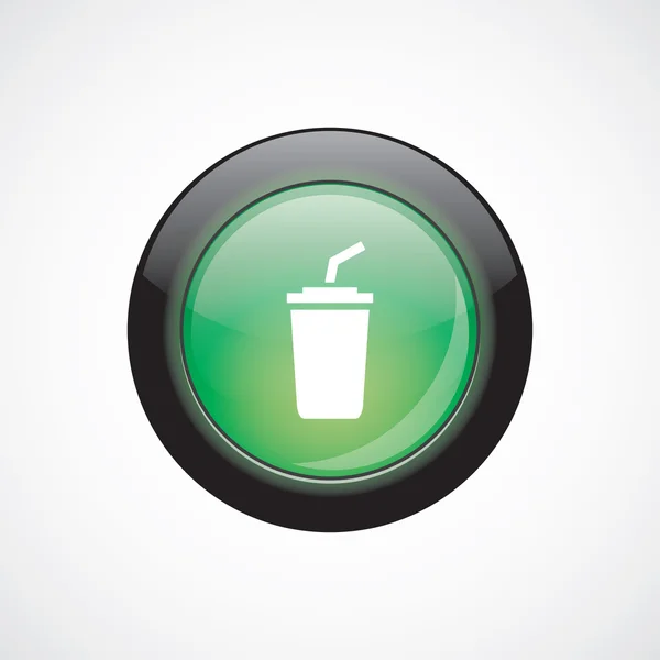 Café icono signo de vidrio verde botón brillante — Vector de stock