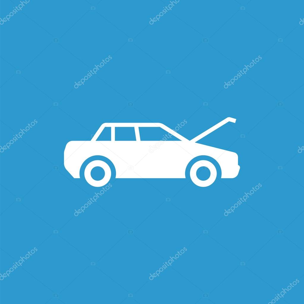 Car hood icon, isolated, white on the blue background. Exclusive Symbol