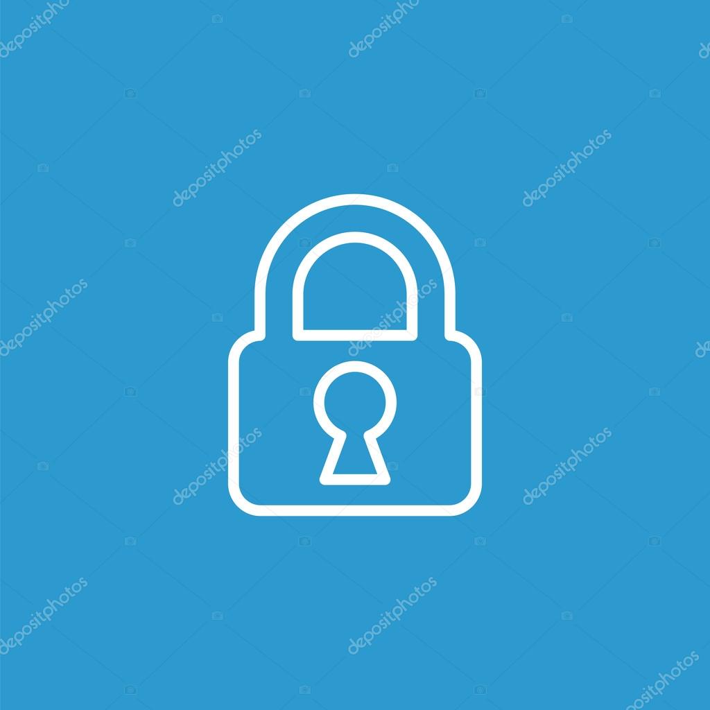 Lock outline icon, isolated, white on the blue background. Exclusive Symbol