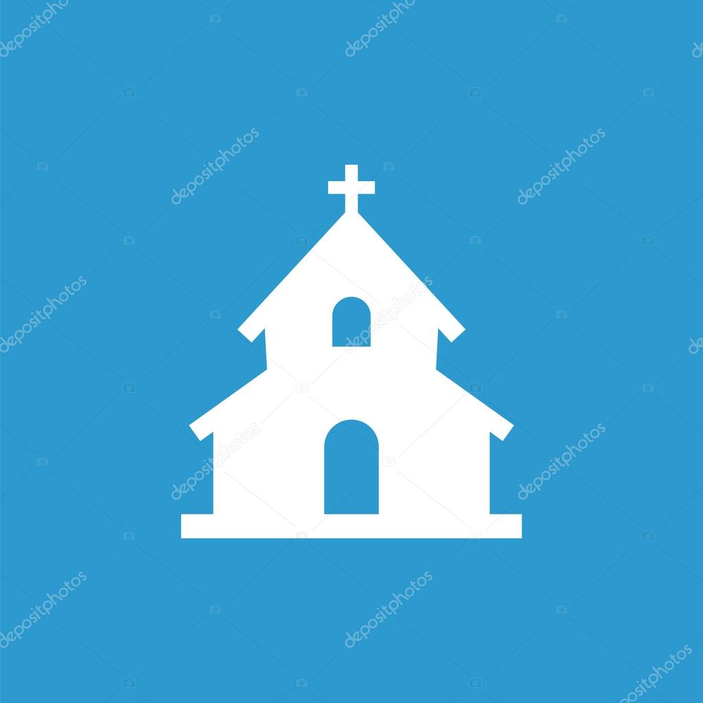 church icon, isolated, white on the blue backgroun