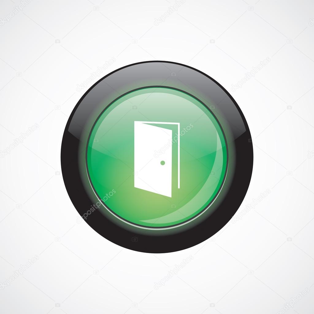 Open door glass sign icon green shiny button. ui website button