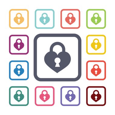 kalp kilidi düz Icons set