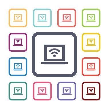 WiFi laptop düz Icons set