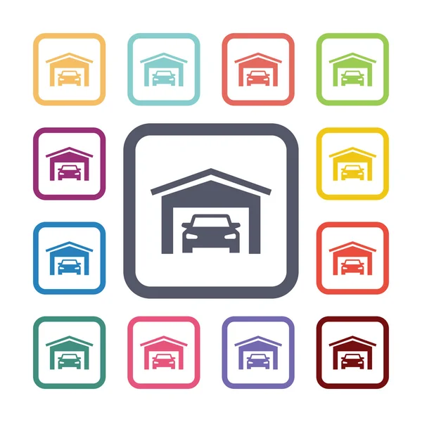 Carro garagem ícones planos conjunto —  Vetores de Stock