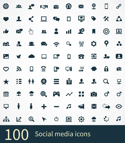 100 conjunto de ícones de mídia social — Vetor de Stock