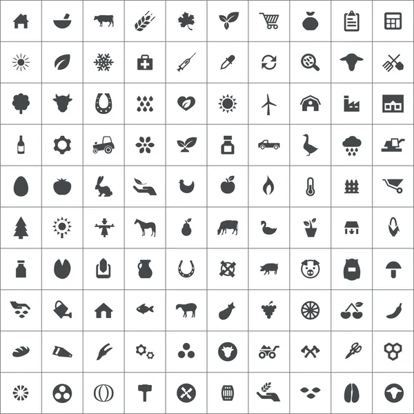 100 agricultura, ícones agrícolas —  Vetores de Stock