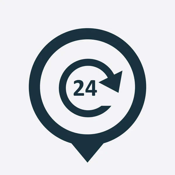 24 ore di servizio icona mappa pin — Vettoriale Stock
