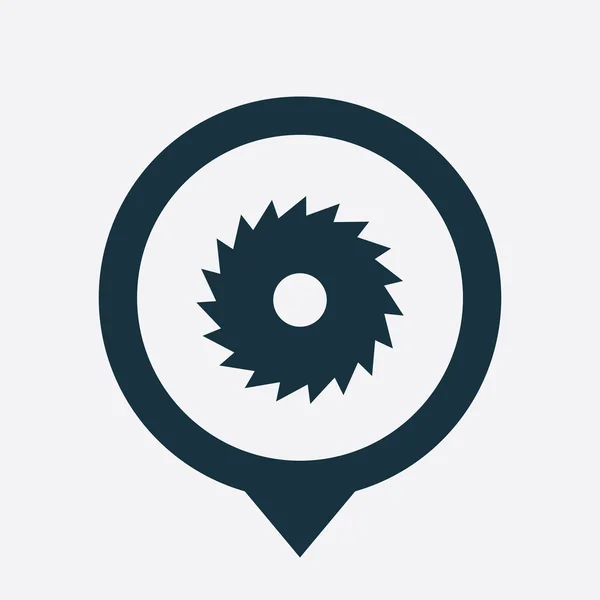 Icono de sierra industrial pin de mapa — Vector de stock
