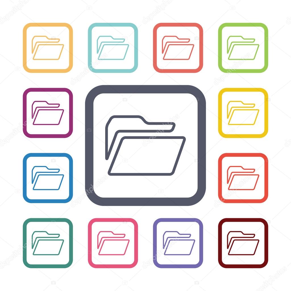 Folder flat icons set. Open colorful button
