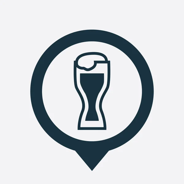 Vaso de cerveza icono mapa pin — Vector de stock