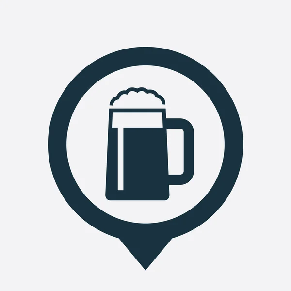 Vaso de cerveza icono mapa pin — Vector de stock