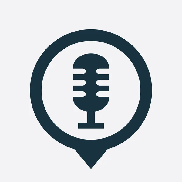 Microfone ícone pino mapa — Vetor de Stock