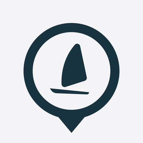 Barco de vela icono mapa pin — Vector de stock