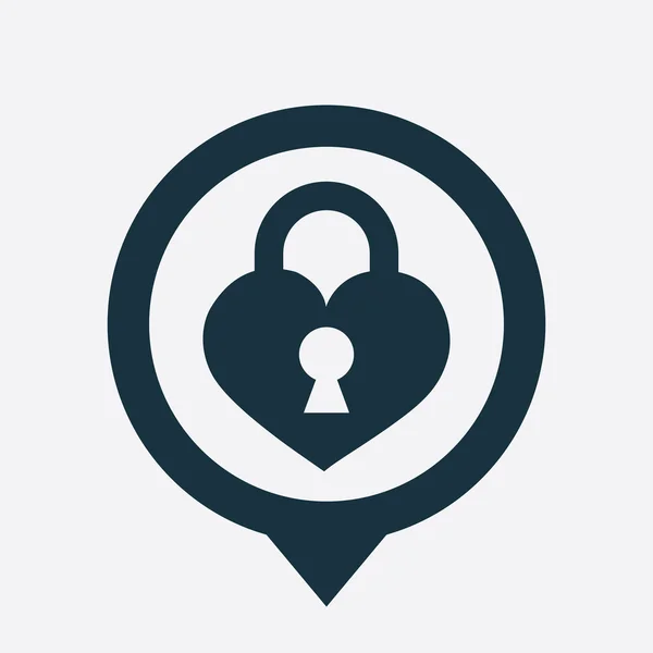 Heart lock icon map pin — Stock Vector