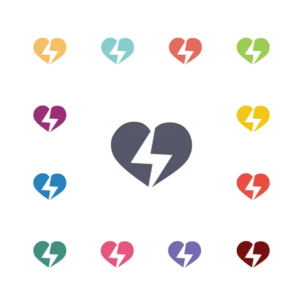 Heart lightning flat icons set — Stock Vector