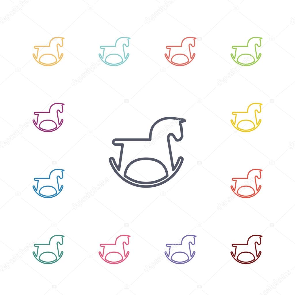 Horse toy flat icons set. Open colorful button