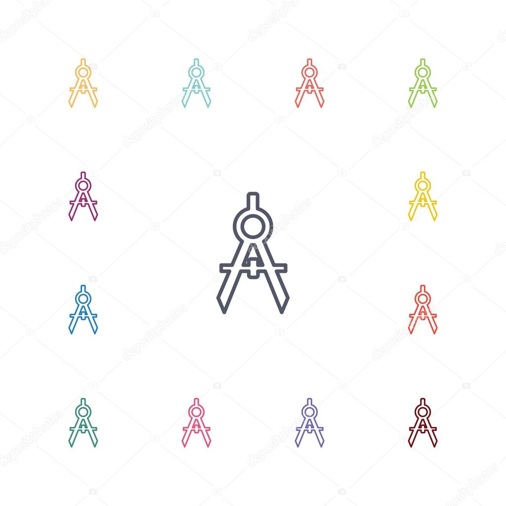 Compasses flat icons set. Open colorful button