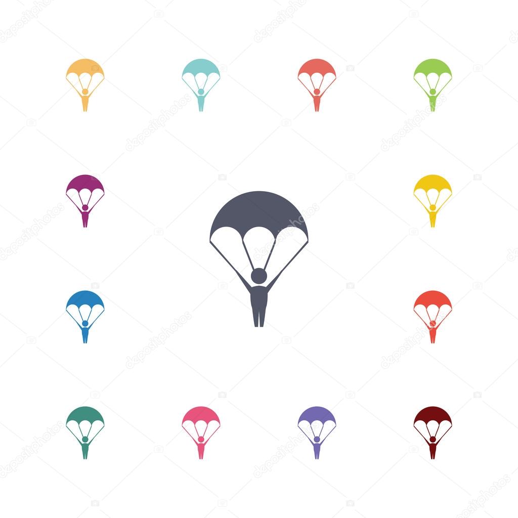 parachutist flat icons set