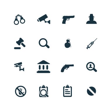 suç, adalet Icons set