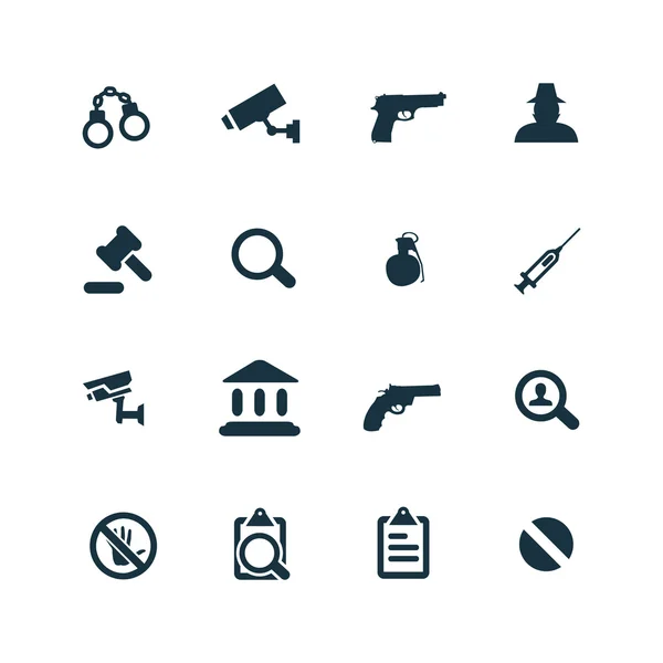 Crime, justice icons set — Stock Vector