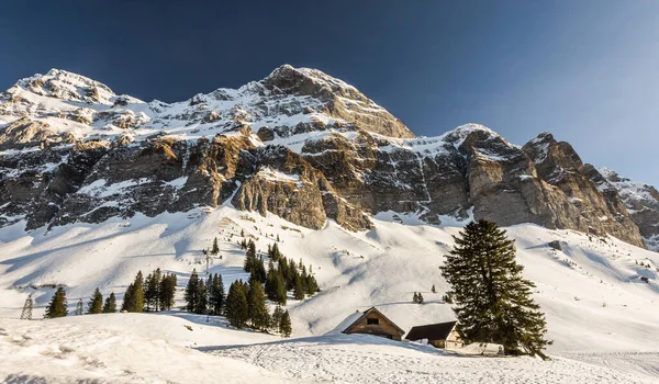 Winter Landscape Mountain Huts Schwaegalp Canton Appenzell Outer Rhodes Switzerland — Stock Photo, Image
