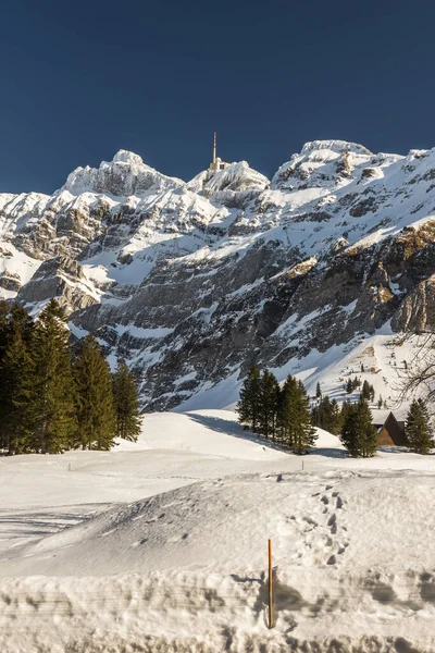 Mount Saentis Winter Schwaegalp Canton Appenzell Outer Rhodes Switzerland — Stock Photo, Image