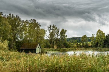 Lonely hut in idyllic landscape on Nussbaumer See in the canton of Thurgau in Switzerland