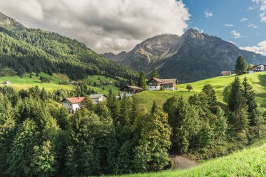 Alpine landscape in Kleinwalsertal valley, Hirschegg, Vorarlberg, Austrian Alps, Austria. 