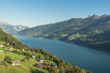 Alpine landscape overlooking Lake Walensee near Amden, Canton of St. Gallen, Switzerland 