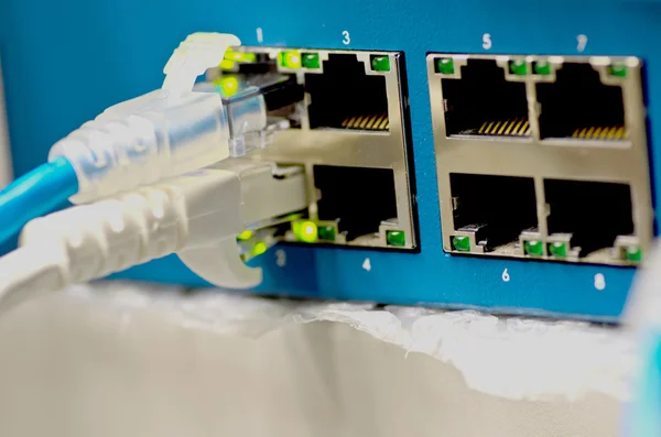 Geïsoleerde Ethernet-switch en router verbinding maken met lan kleurrijke — Stockfoto