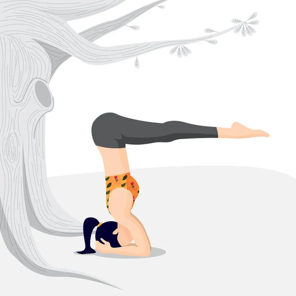 Menina Praticando Yoga Pose Vector — Vetor de Stock