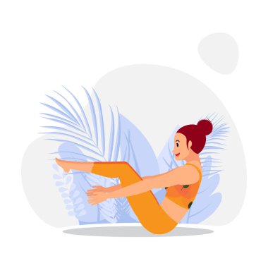 young girl practicing half boat yoga asana vector 